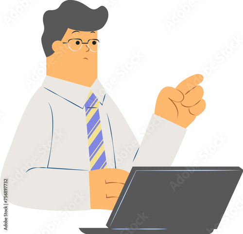While a man doing his office duty, showing the way to someone"