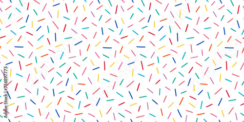 Donut, sweet confetti background. Sweet cake, donut confetti texture, seamless pattern. Colorful candy topping seamless background wallpaper. Vector illustration