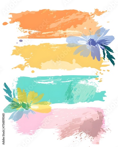 Flowers abstract watercolor banner background vector. Watercolor brush strokes. Vector illustration. Spring aestethic concept