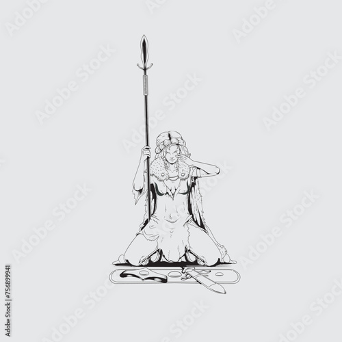 the Queen of War line art illustration.