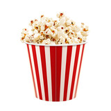 Realistic Delicious Popcorn in a Red Striped Paper Cup Isolated on a Transparent Background