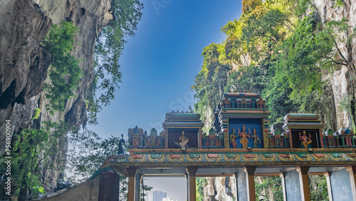 Photography The entrance to the famous Hindu temple is decorated with colorful ornaments, bas-reliefs, sculptures of gods