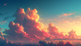Cloud the Evening Sky at Sunset, Dramatic Sunset Skyline with Colorful Clouds, Scenic Nature Landscape, Generative AI

