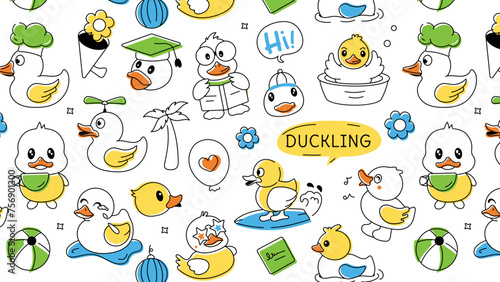 A ducky vector showcasing adorable rubber duckies, bath toys, and tiny chicks