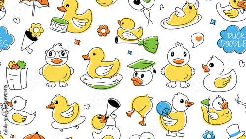 A ducky vector showcasing adorable rubber duckies, bath toys, and tiny chicks