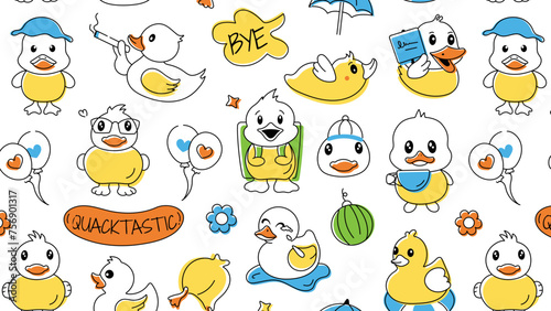 A ducky vector showcasing adorable rubber duckies, bath toys, and tiny chicks