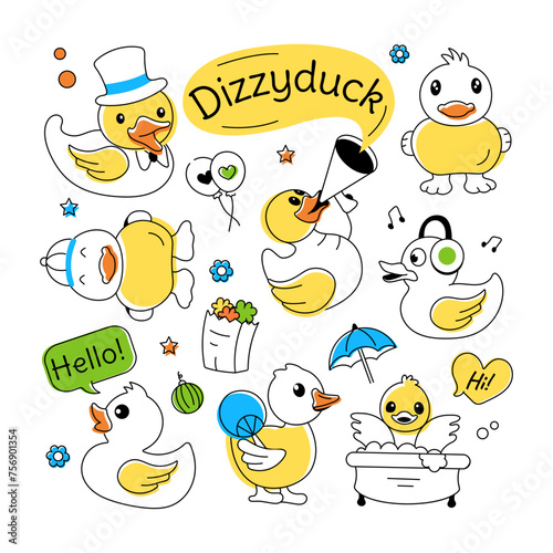 A duck theme pattern designed with adorable baby chicks, playing ducklings and rubber duckies 