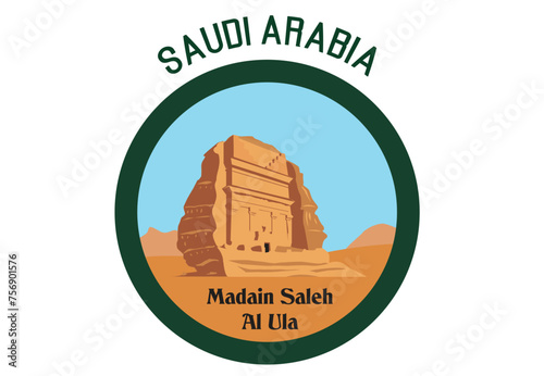 Saudi Arabia Madain Saleh Al Ula in circular Frame concept. Editable Clip Art.