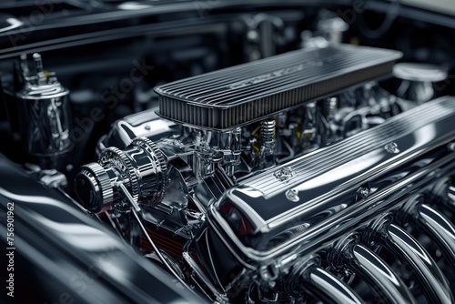 Close Up of V8 OHV Dual Carb Car Engine Block