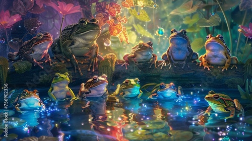 Around the pond frogs convene