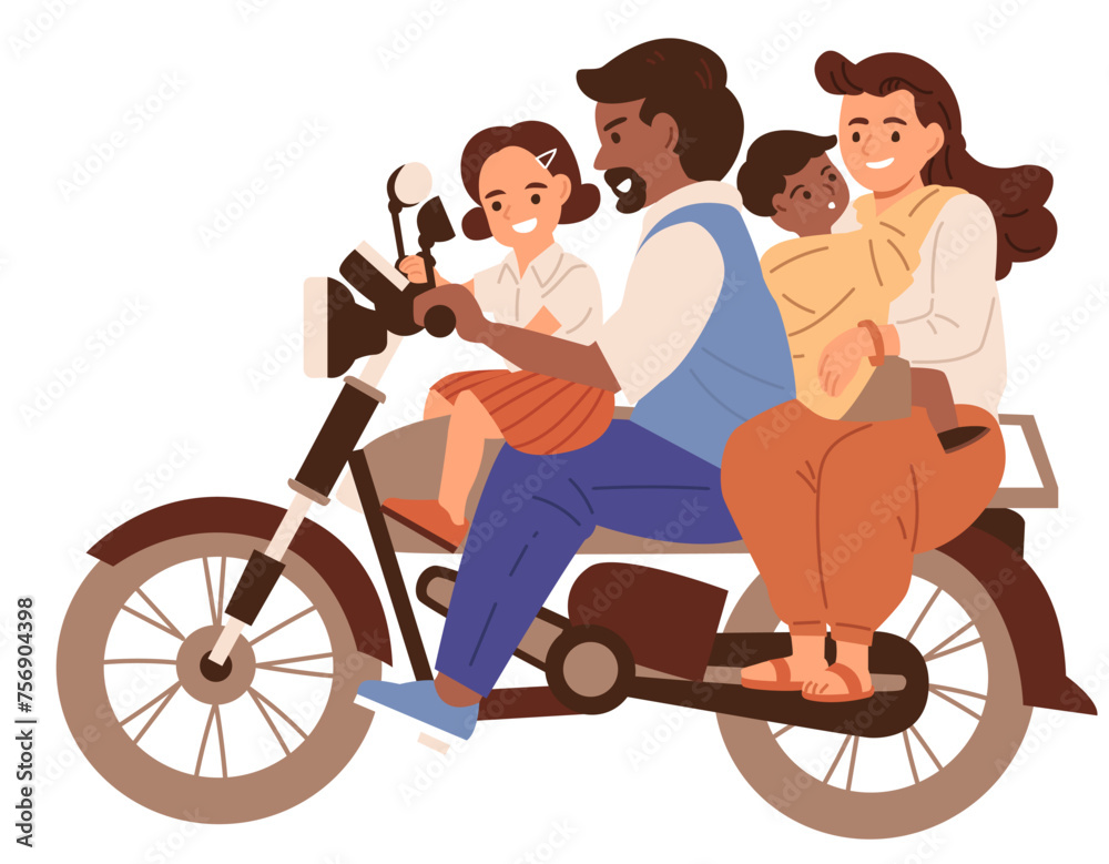 Motorcyclist Riding With Total Four Family Members Motorcyclist Riding With Total Four Family Members