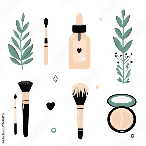 Minimal simple hand drawn outline feminine infographic for fashion, spa, beauty, make up bloggers. set of symbol for body skin care. 