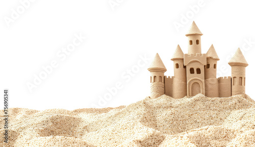 Sand castle on the beach isolated on transparent background