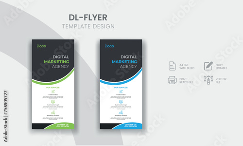 Modern Business corporate dl flyer or rack card template design multipurpose use with creative shapes and idea.