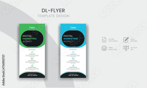 Modern Business corporate dl flyer or rack card template design multipurpose use with creative shapes and idea.