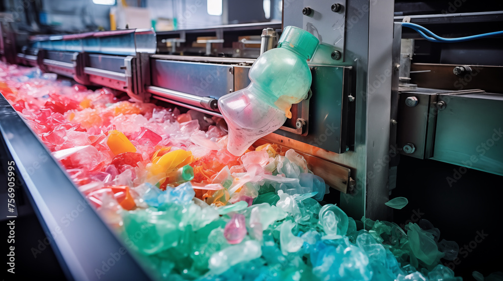 Recycling machine sorting bottle plastic in factory, photo shot Recycling machine sorting bottle plastic in factory, photo shot