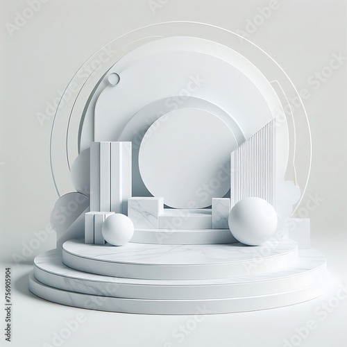 Minimalist Marble Marvel: 3D Rendering of Blank Podium Display for Product Presentation photo