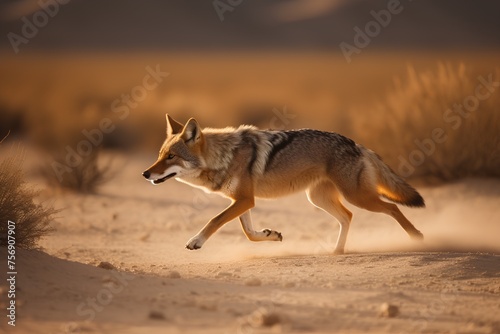 Coyote (Canis mesomelas) running in the desert photo