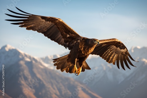 White tailed eagle (Haliaeetus albicilla) flying in the mountains. © Ai
