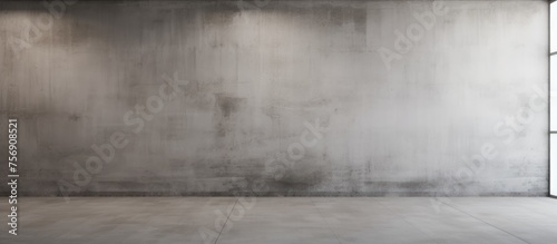 An empty room with wood flooring, a concrete wall, and a window overlooking a grey asphalt road surface with tints of clouds in the monochrome photography style