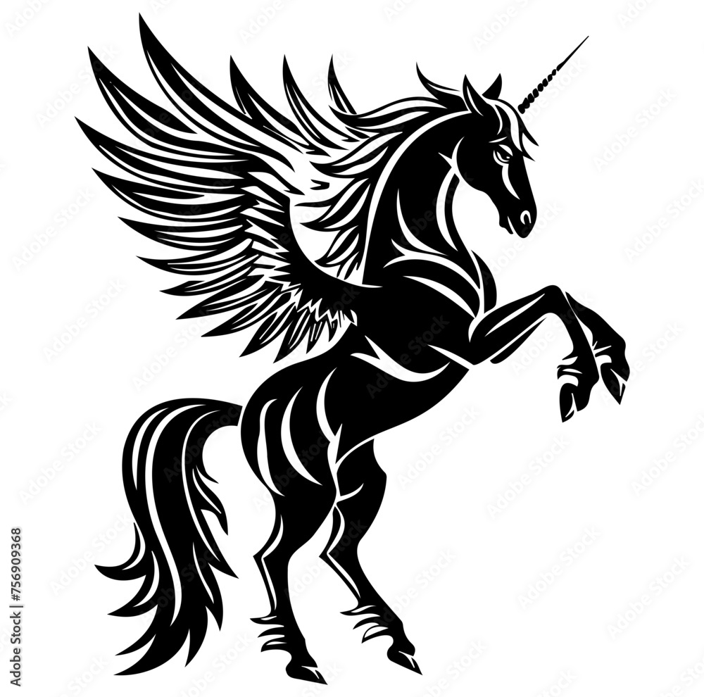 Fototapeta premium Pegasus hand drawn vector illustration, horse with wings vector