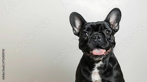 Smiling black french bulldog on a white background, cute pets © BB