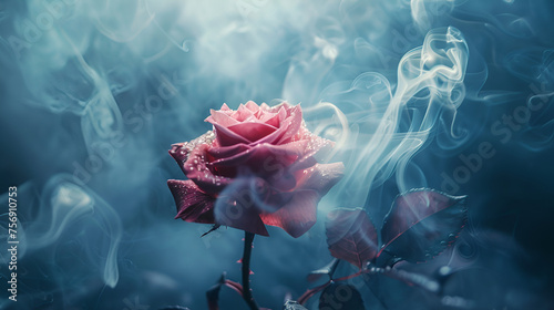 Smoke Rose From Burning Incense Stick, Aromatic Fragrance Concept, Mystical Atmosphere, Spiritual Ritual, Meditation Practice, Generative Ai

 photo