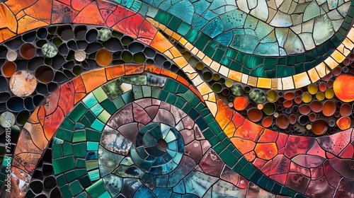 Vibrant Abstract Mosaic Illustration with Intricate Patterns and Diverse Palette