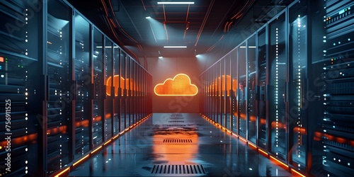 Modern cloud computing server setup with hybrid technology infrastructure background concept. Concept Cloud Computing, Server Setup, Hybrid Technology, Infrastructure, Background Concept photo