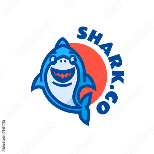 Vector Logo Illustration Shark Mascot Cartoon Style.