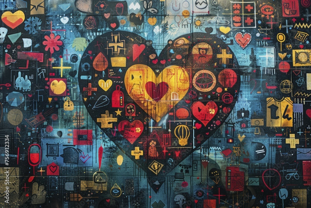An abstract heart design, surrounded by cultural symbols, showcases the significance of culturally competent care in health equity on a clear canvas.