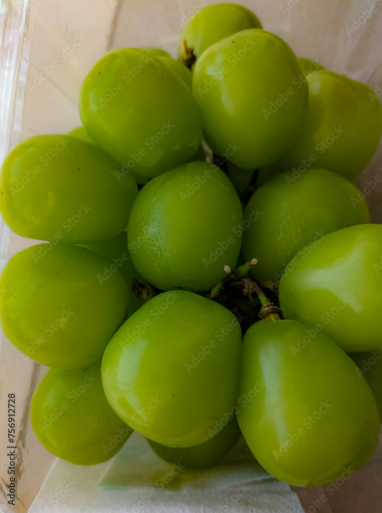 Selective focus. Grains of shine muscat grapes and cut shine muscat grapes on a cream background. White grapes. Japanese grapes.
Selective focus. Grains of shine muscat grapes and cut shine muscat grapes on a cream background. White grapes. Japanese grapes.