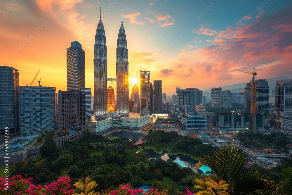 Obraz premium City skyline of Kuala Lumpur, where the iconic Petronas Twin Towers