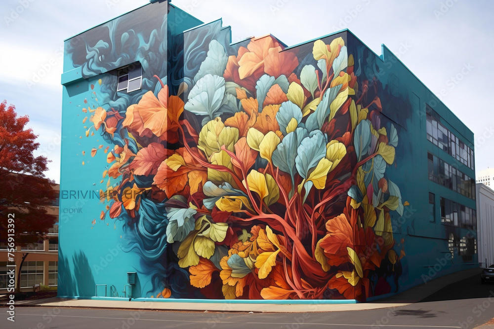 Fototapeta premium Street art murals breathe life and color into the cityscape.