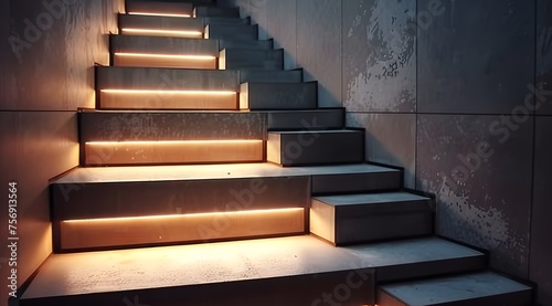 modern minimalism style stairs with night lighting