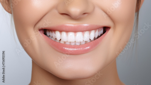 A close-up of a beaming smile showcasing pearly white teeth and healthy gums, set against a dark backdrop for contrast.