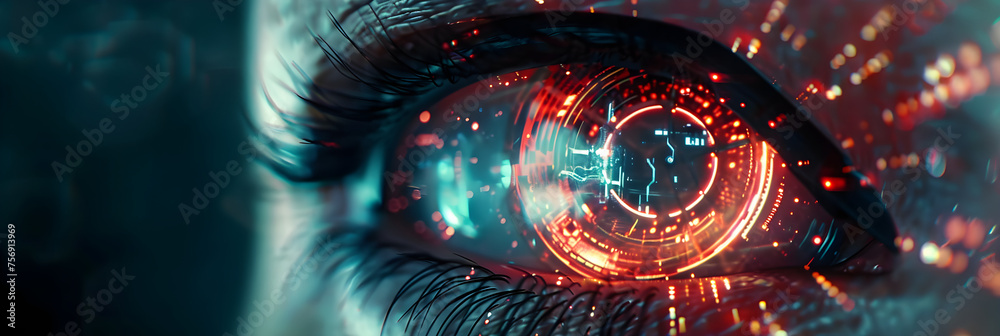 close up of futuristic augmented eye - future technology concept	 - obrazy, fototapety, plakaty 