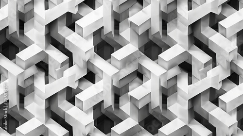 Monochrome Geometric Patterns Creating a 3D Illusion Abstract Background