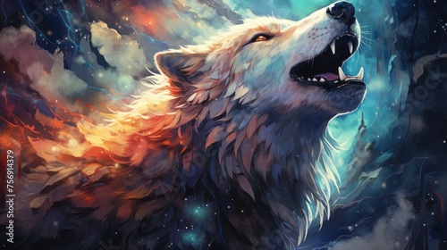 White wolf in the night sky.