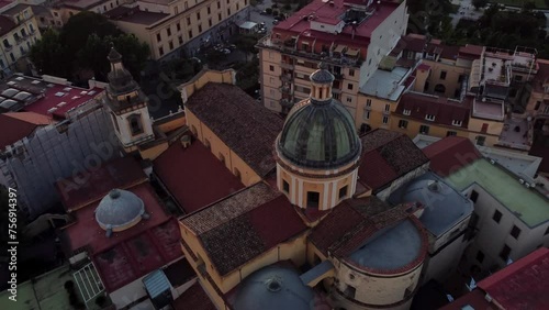 Drone shot of a dome in Castellammare Di Stabia during sunset.