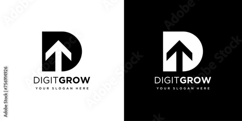 Initial letter D growth bar chart Logo. Financial Chart Logo Design vector template. arrow logo icon vector illustration modern design.