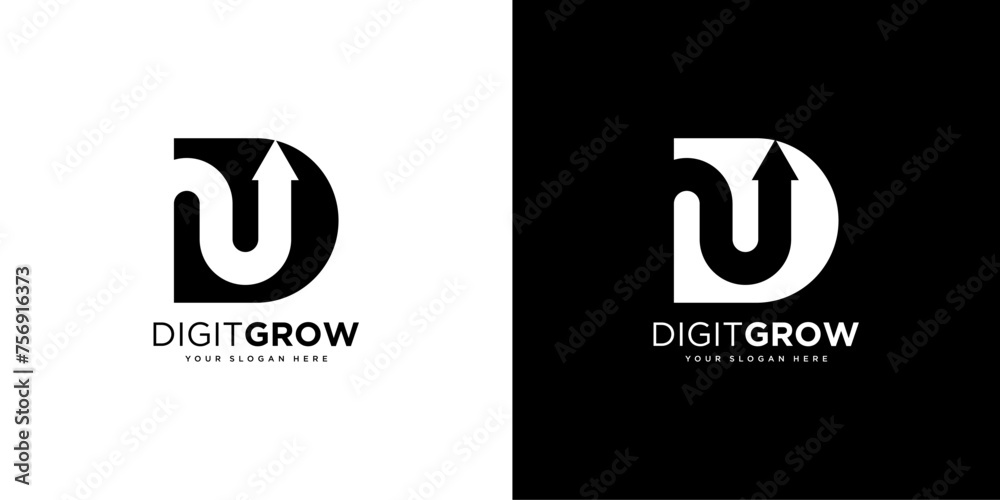 Fototapeta premium Initial letter D growth bar chart Logo. Financial Chart Logo Design vector template. arrow logo icon vector illustration modern design.