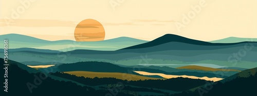 small mountains in the style of graphic illustration, simplified forms, tonalist color scheme, flat composition photo