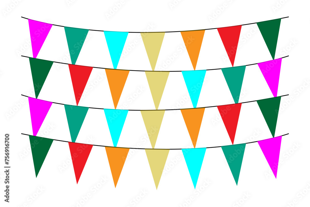 Fototapeta premium Greeting or Party invitation with carnival flag garlands with colorful hanging above.