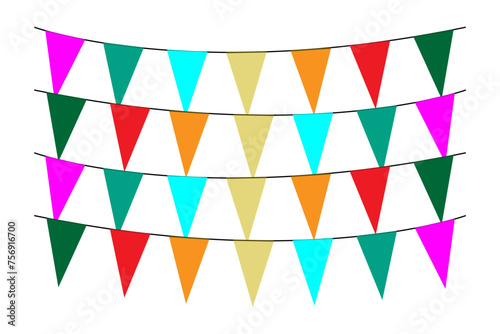 Greeting or Party invitation with carnival flag garlands with colorful hanging above.