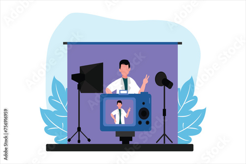 Photographer Studio Flat Illustration Design