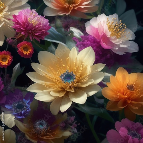 middle ground, beautiful yellow flower, against other pink flowers