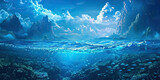 Anime tropical waters, video game style graphic resource illustration background tropics vibrant ocean backdrop, generated ai