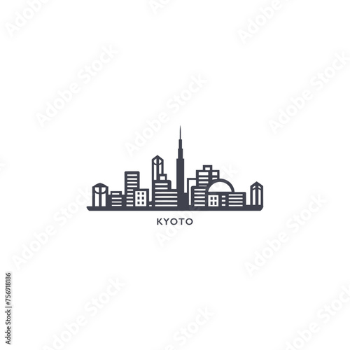 Japan Kyoto cityscape skyline city panorama vector flat modern logo icon. Kansai region megapolis emblem idea with landmarks and building silhouettes. Isolated graphic	