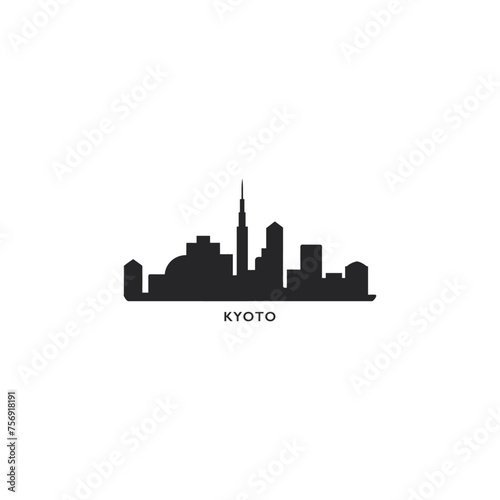 Japan Kyoto cityscape skyline city panorama vector flat modern logo icon. Kansai region megapolis emblem idea with landmarks and building silhouettes. Isolated graphic 